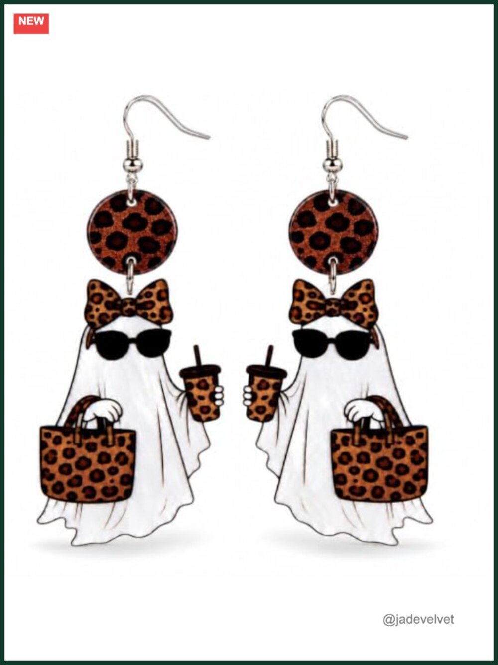 Ghost Earrings Leopard Print Acrylic Dangle Halloween Fall Jewelry